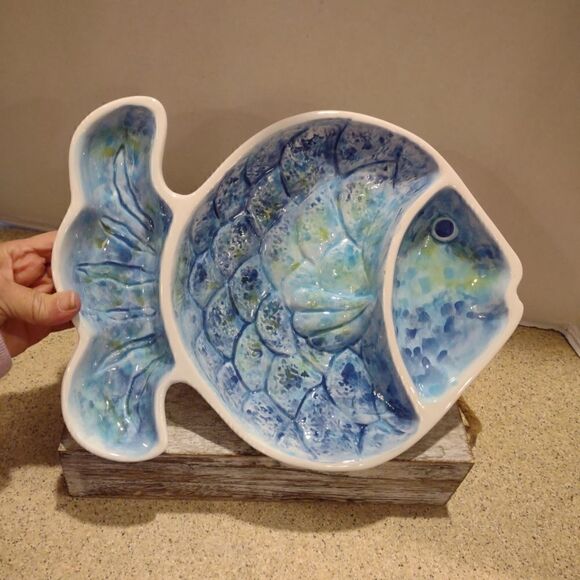 Ceramic Fish Divided Dish Bowl Platter - Picture 4 of 6